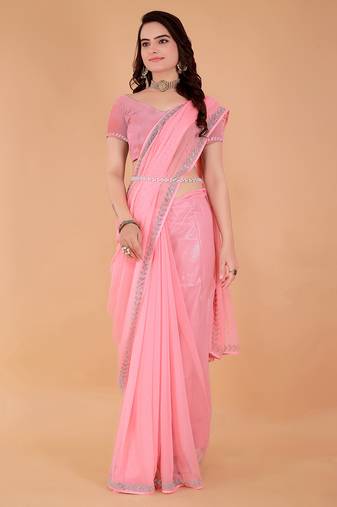 Pink Georgette Saree For Women With Blouse Sd29138
