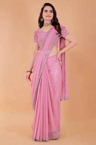 Purple Georgette Saree For Women With Blouse Sd29139