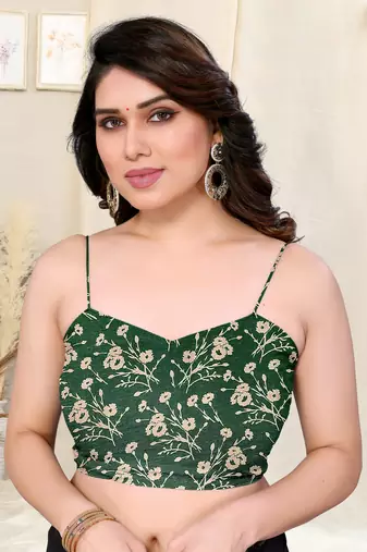 Dark Green Chiffon Floral/Stripes Print Printed Saree With Unstitched Blouse Piece