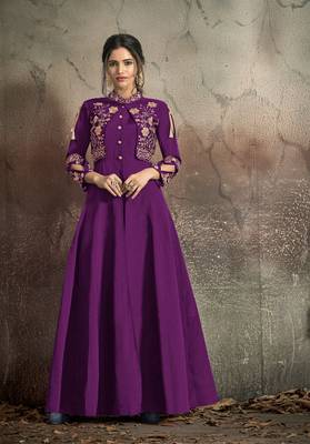 Light Purple Resham & Jari Embroidery With Stone Work Tafeta Art Silk Stiched Readymade Gown 2