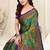 Teal/green/mustard chiffon colorblock/checks/floral printed saree with unstitched blouse piece