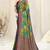 Teal/green/mustard chiffon colorblock/checks/floral printed saree with unstitched blouse piece