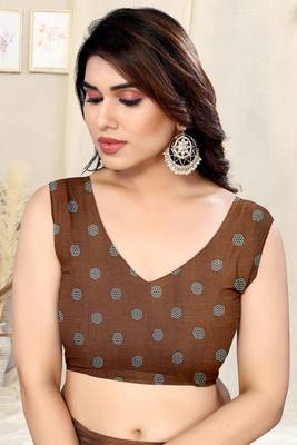 Dusty Teal Chiffon Paisley/Block Print Printed Saree With Unstitched Blouse Piece 5