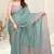 Teal Chiffon Solid/Abstract Print Printed Saree With Unstitched Blouse Piece