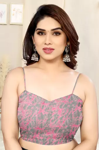 Grey Chiffon Solid/Abstract Print Printed Saree With Unstitched Blouse Piece