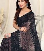 Dusty Rose Pink Chiffon Chevron/Zig Zag Print Printed Saree With Unstitched Blouse Piece