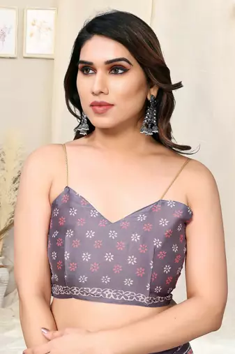 Dusty Lavender Chiffon Block Print Printed Saree With Unstitched Blouse Piece