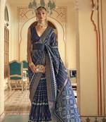Kimisha Women'S Navy Blue Silk Blend Saree With Unstitched Blouse Piece