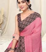 Coral chiffon solid/checks print printed saree with unstitched blouse piece