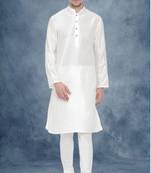 White art dupion silk mens plain kurta pajama