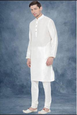 White art dupion silk mens plain kurta pajama 2