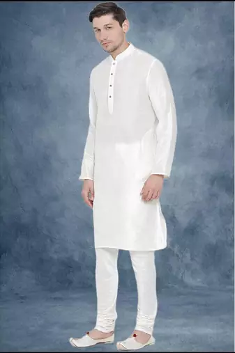 White art dupion silk mens plain kurta pajama