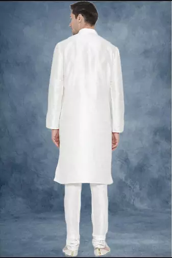 White art dupion silk mens plain kurta pajama