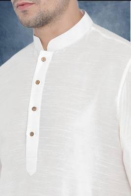 White art dupion silk mens plain kurta pajama 5