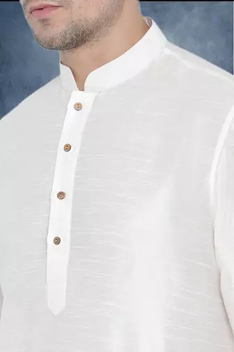 White art dupion silk mens plain kurta pajama