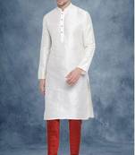 White art dupion silk mens plain kurta pajama