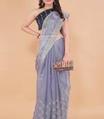 Grey Organza Saree For Women With Blouse Sd29121