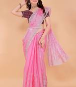 Pink Organza Saree For Women With Blouse Sd29122