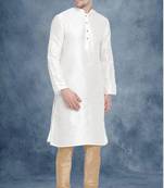 White art dupion silk mens plain kurta pajama