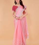 Peach Organza Saree For Women With Blouse Sd29123