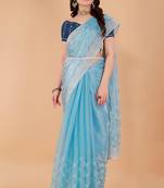 Blue Organza Saree For Women With Blouse Sd29124
