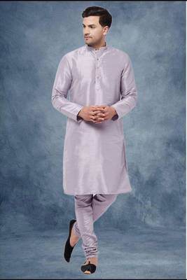 Purple art dupion silk mens plain kurta pajama 1