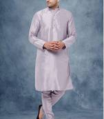 Purple art dupion silk mens plain kurta pajama