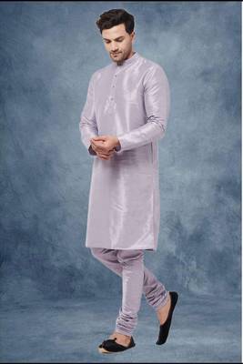 Purple art dupion silk mens plain kurta pajama 2