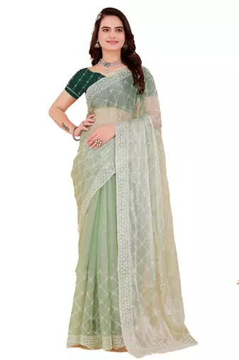 Green Organza Saree For Women With Blouse Sd29125