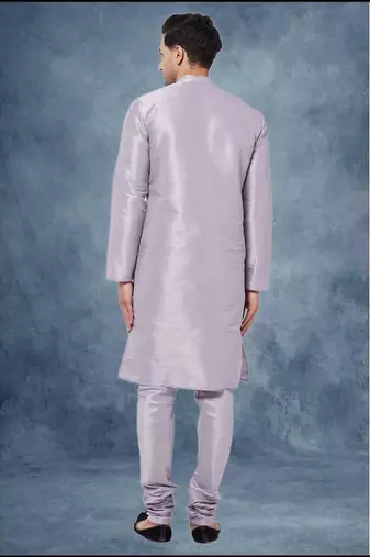 Purple art dupion silk mens plain kurta pajama