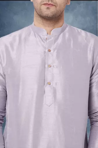Purple art dupion silk mens plain kurta pajama