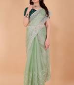 Green Organza Saree For Women With Blouse Sd29125