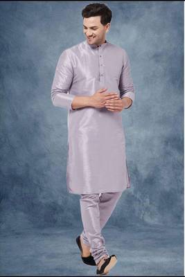 Purple art dupion silk mens plain kurta pajama 5