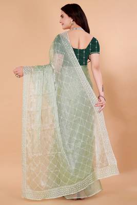 Green Organza Saree For Women With Blouse Sd29125 3