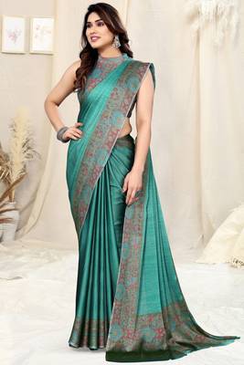 Dusty teal chiffon solid/abstract print printed saree with unstitched blouse piece 2