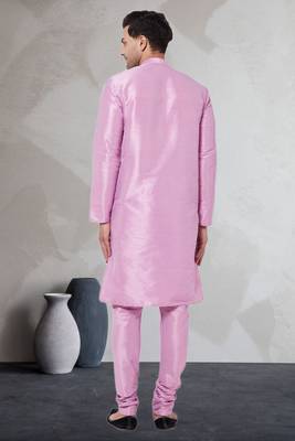 Pink art dupion silk mens plain kurta pajama 3
