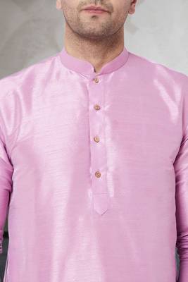 Pink art dupion silk mens plain kurta pajama 4