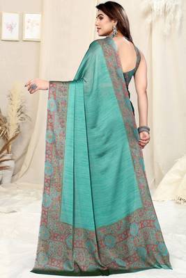 Dusty teal chiffon solid/abstract print printed saree with unstitched blouse piece 4