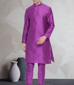 Purple art dupion silk mens plain kurta pajama
