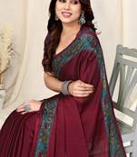 Maroon chiffon solid/madhubani print printed saree with unstitched blouse piece