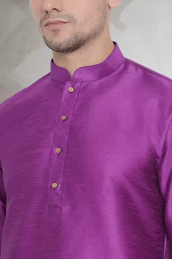 Purple art dupion silk mens plain kurta pajama