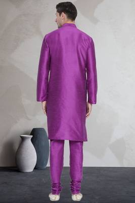 Purple art dupion silk mens plain kurta pajama 4
