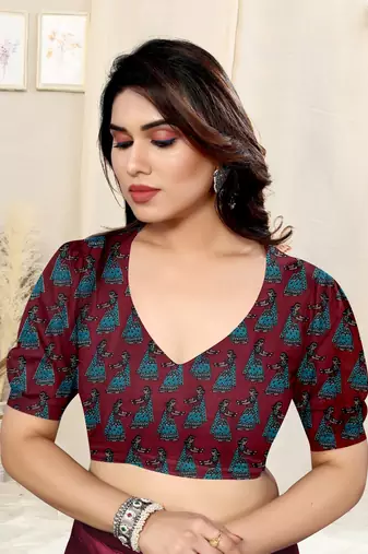 Maroon chiffon solid/madhubani print printed saree with unstitched blouse piece