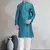 Turquoise art dupion silk mens plain kurta pajama