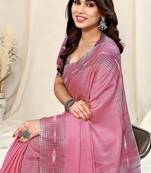 Peach Pink Chiffon Solid/Abstract Print Printed Saree With Unstitched Blouse Piece