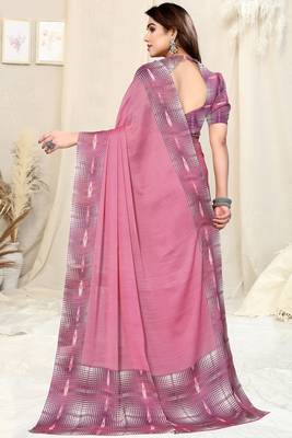 Peach Pink Chiffon Solid/Abstract Print Printed Saree With Unstitched Blouse Piece 4