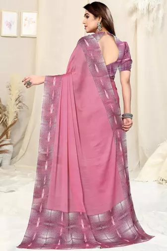 Peach Pink Chiffon Solid/Abstract Print Printed Saree With Unstitched Blouse Piece
