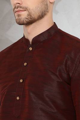 Brown art dupion silk mens plain kurta pajama 3