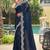 Teal Blue Sequence Embroidered Border Silk  Party Wear With Blouse Piece