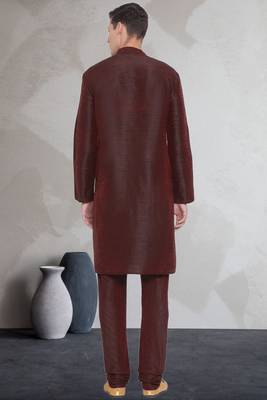 Brown art dupion silk mens plain kurta pajama 3